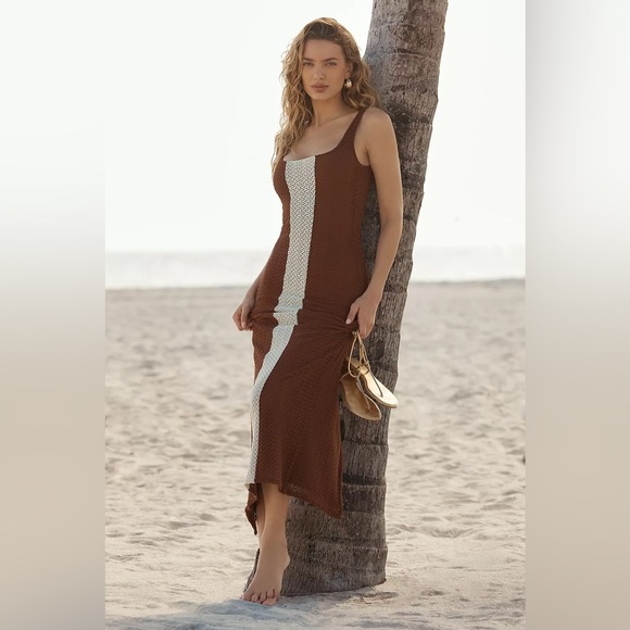 NWT Size L - Palmacea Fara Brown/Ivory Textured Maxi Dress - Picture 8 of 16